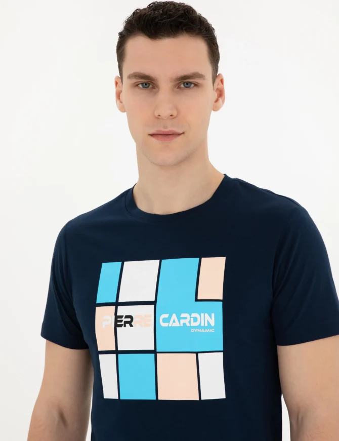 NAVY BLUE PRINTED T-SHIRT - Image 2