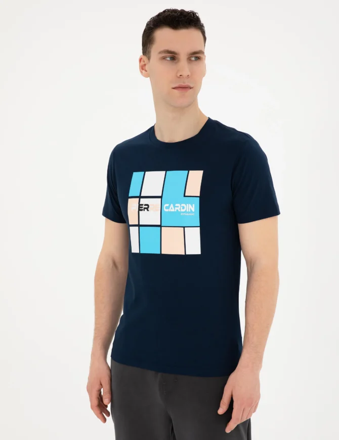 NAVY BLUE PRINTED T-SHIRT - Image 3