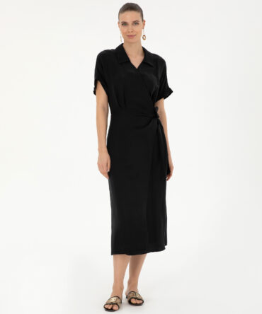 WOMAN BLACK LINEN DRESS