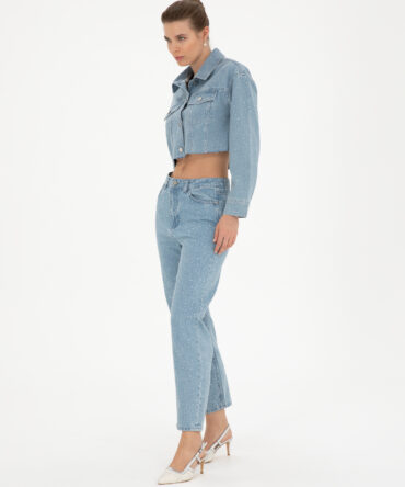 WOMAN LIGHT BLUE SHINY JEANS