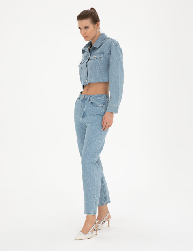 WOMAN LIGHT BLUE SHINY JEANS