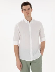 NAVY BLUE LINEN SHIRT - White