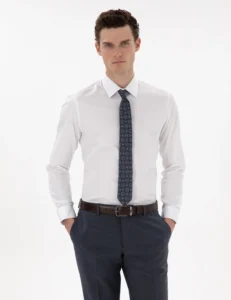 NAVY BLUE LONGSLEEVE CLASSIC SHIRT - White
