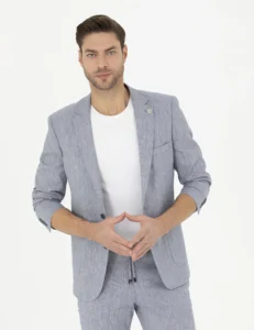 LIGHT BLUE LINEN JACKET - Blue