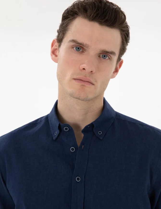 NAVY BLUE LINEN SHIRT - Image 4