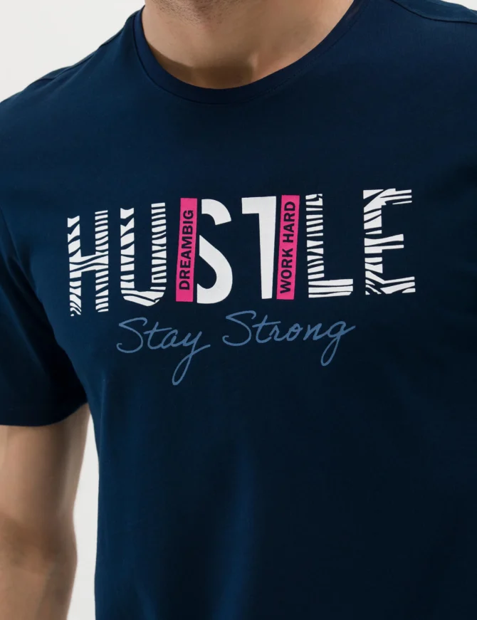 NAVY BLUE PRINTED T-SHIRT - Image 2