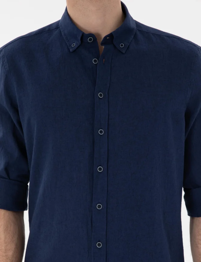 NAVY BLUE LINEN SHIRT - Image 6