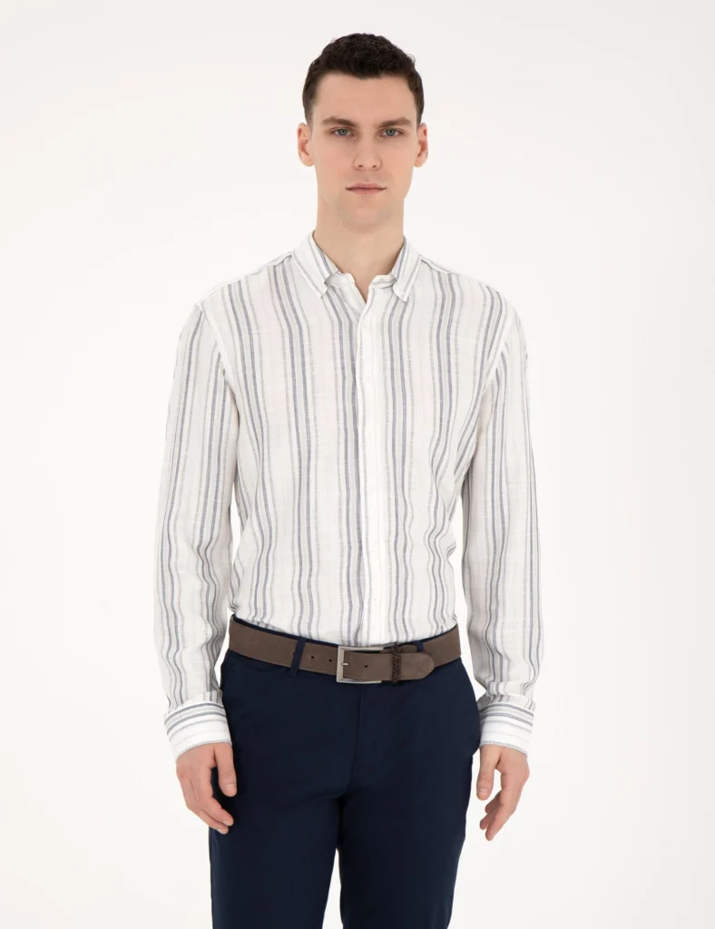 NAVY BLUE LINEN SHIRT thumbnail 3