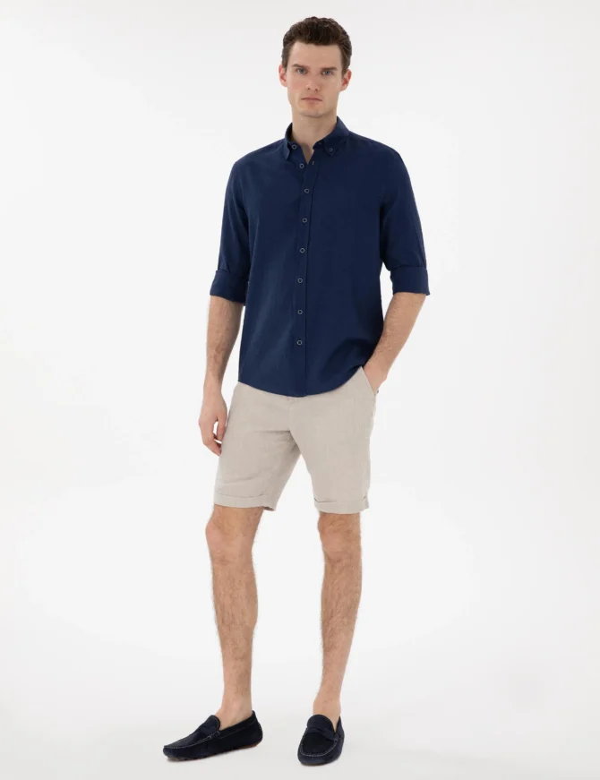 NAVY BLUE LINEN SHIRT - Image 2