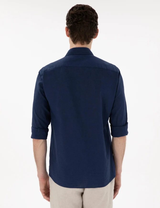 NAVY BLUE LINEN SHIRT - Image 5