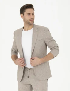 LIGHT BLUE LINEN JACKET - Brown