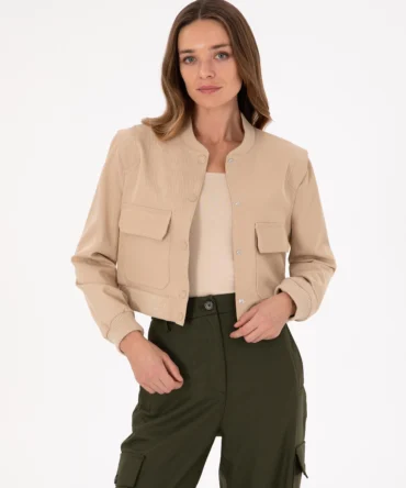WOMAN BEIGE BOMBER JACKET