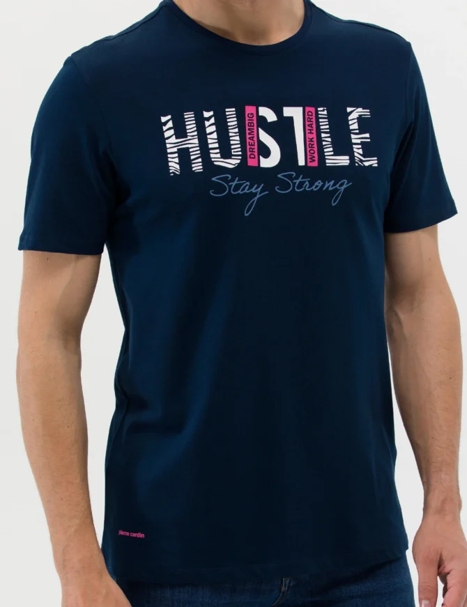 NAVY BLUE PRINTED T-SHIRT - Image 3