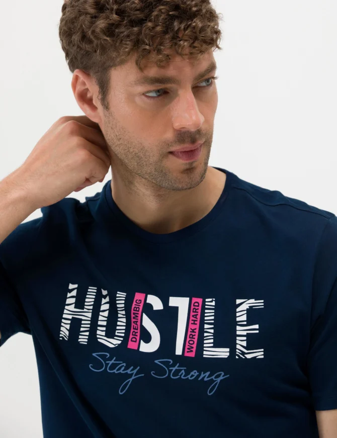 NAVY BLUE PRINTED T-SHIRT - Image 5