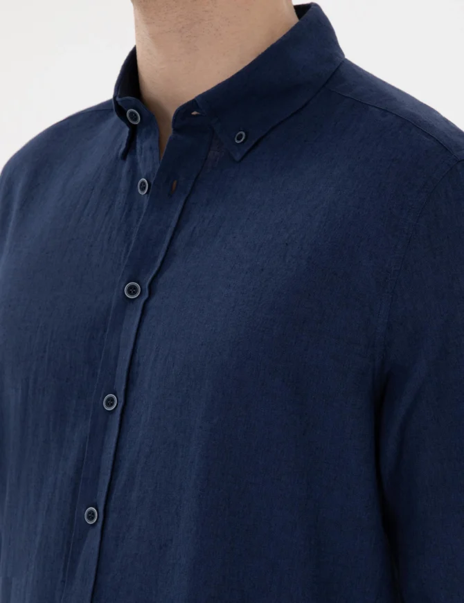 NAVY BLUE LINEN SHIRT - Image 7