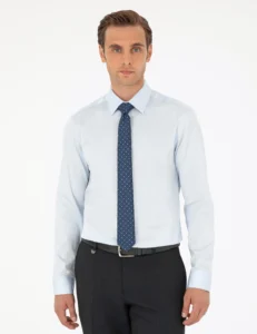 NAVY BLUE LONGSLEEVE CLASSIC SHIRT - Light Blue