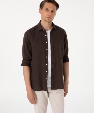 BROWN 100% LINEN SHIRT